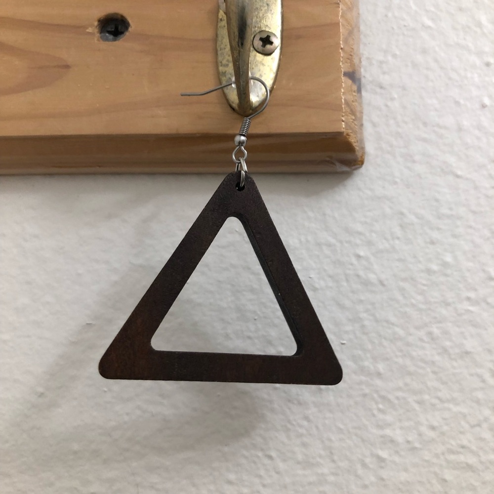 Women's Dark Brown African Natural Wooden Dangle Drop Earrings - Picture 4 of 6